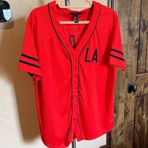Forever 21 Red Baseball-Style Jersey with Black Trim